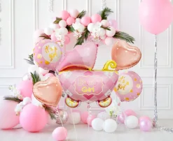 Ballongbukett - Rosa Barnvagn