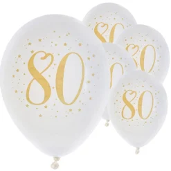 Ballonger Vit & Guld 80 år 8-pack