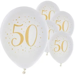 Ballonger Vit & Guld 50 år 8-pack