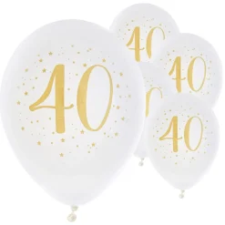 Ballonger Vit & Guld 40 år 8-pack