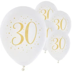 Ballonger Vit & Guld 30 år 8-pack
