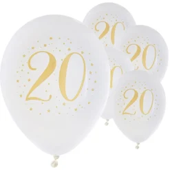 Ballonger Vit & Guld 20 år 8-pack
