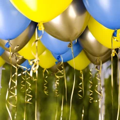 Ballongkit till tak student gul, blå och guld