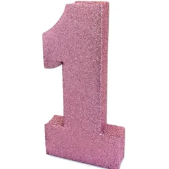 Bordsdekoration 1 år rosaglittrig