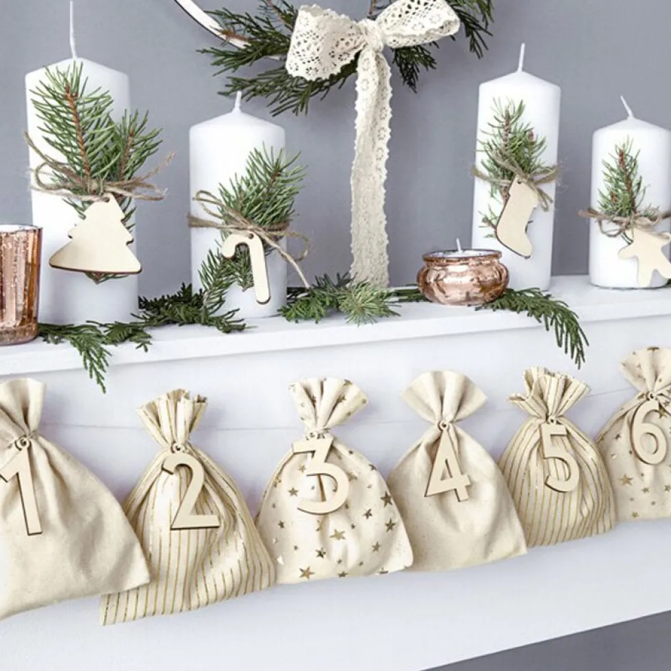 DIY Adventskalender med tygpåsar och träsiffror
