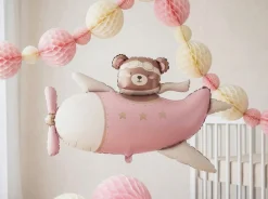 Folieballong Teddybjörn i rosa flygplan 94 cm
