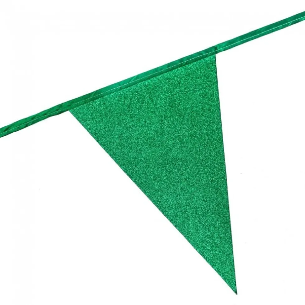 Glittrande flaggirlang i grönt 6 meter