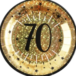 Guldglittriga tallrikar 70-årsfest 10-pack