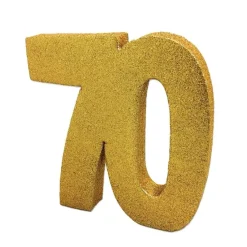 Guldglittrig bordsdekoration 70 år