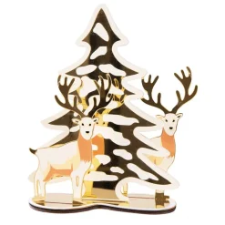 Juldekoration speglar - Gran och renar i guld 20 cm