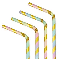 Pappsugrör Pastell & Guld 10-pack