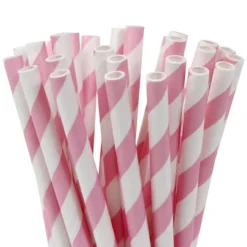 Pappsugrör - Randiga Ljusrosa 10-pack