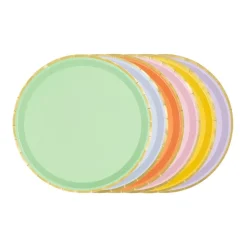 Papptallrikar pastellmix med guldkant 6-pack