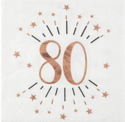 Roseguldglittriga servetter 80 år 10-pack