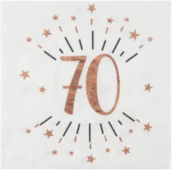 Roseguldglittriga servetter 70 år 10-pack