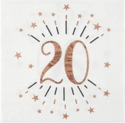 Roseguldglittriga servetter 20 år 10-pack