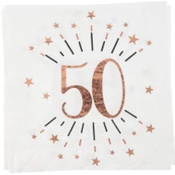Roseguldglittriga servetter 50 år 10-pack