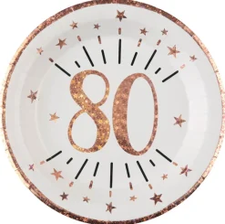 Roseguldglittriga tallrikar 80 år 10-pack