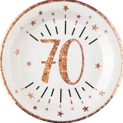 Roseguldglittriga tallrikar 70 år 10-pack