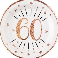 Roseguldglittriga tallrikar 60 år 10-pack