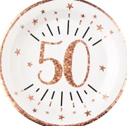Roseguldglittriga tallrikar 50 år 10-pack