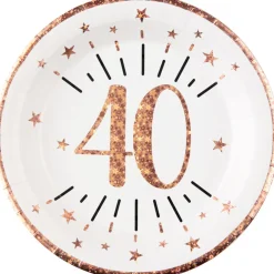 Roseguldglittriga tallrikar 40 år 10-pack