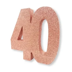 Roséglittrig bordsdekoration 40 år