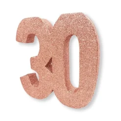 Roséglittrig bordsdekoration 30 år