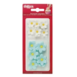 Sockerdekorationer Blå/Vita Blommor 14-pack
