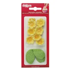 Sockerdekorationer Gula blommor med blad 13-pack
