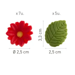 Sockerdekorationer Röda blommor med blad 12-pack
