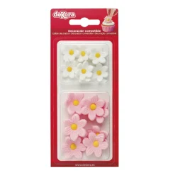 Sockerdekorationer Rosa/Vita Blommor 14-pack