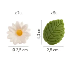 Sockerdekorationer Vita blommor med blad 12-pack