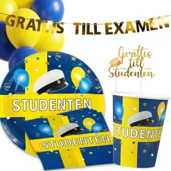 Studentkit för 24 personer med dukning, dekorationer och ballonger