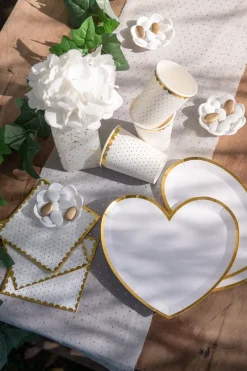 Tallrikar - Hjärtformade i vitt och guld 10-pack