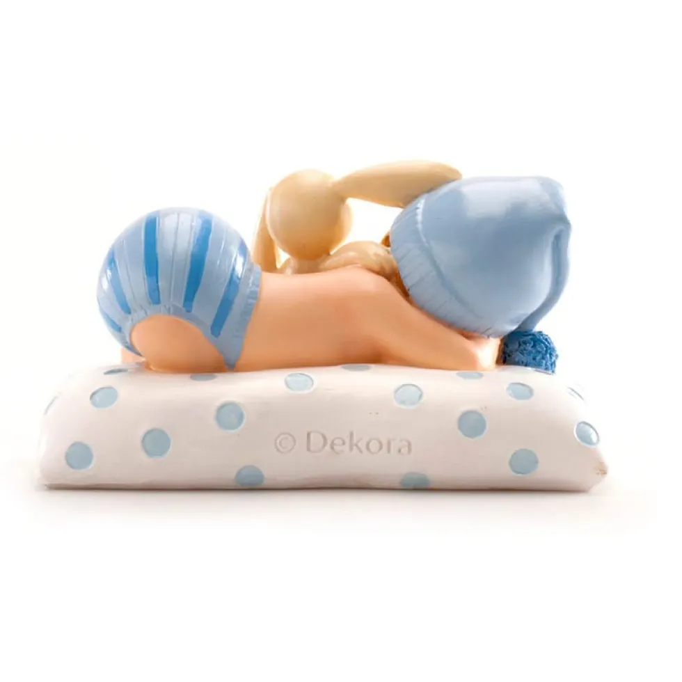 Tårtdekoration - Baby i blått med gosedjur 10 cm