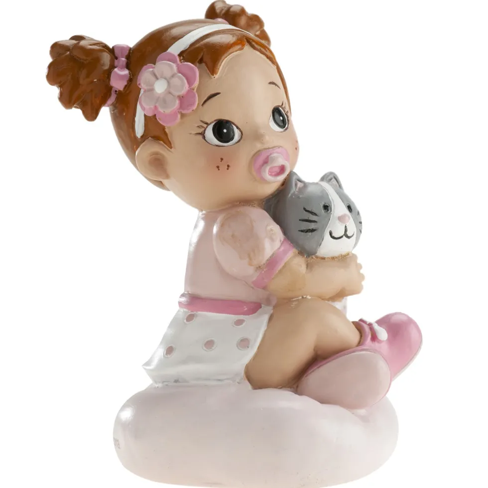 Tårtdekoration - Baby i rosa med kattunge 9 cm