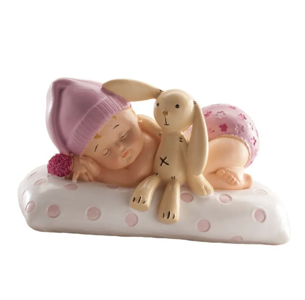 Tårtdekoration - Baby i rosa med gosedjur 10 cm