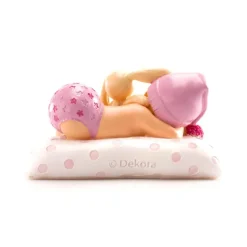 Tårtdekoration - Baby i rosa med gosedjur 10 cm