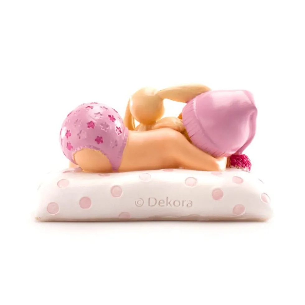 Tårtdekoration - Baby i rosa med gosedjur 10 cm