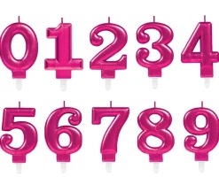 Tårtljus i rosa metallic 0-9