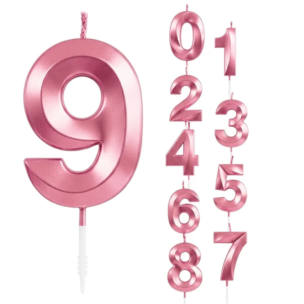 Tårtljus rosa metallic siffra 0-9